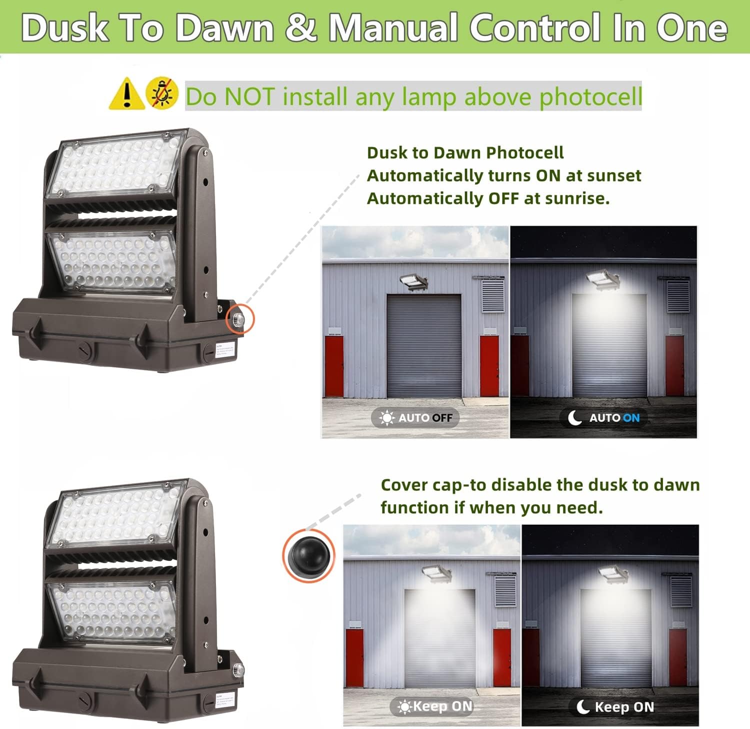 Dusk to Dawn 150W Rotatable LED Wall Pack Light, 5000K 21000LM 800-1000W HPS/HID Equiv, ETL Adjustable Head Outdoor LED Wallpack Lighting Fixture for Area Light, Parking, Garages,Warehouse,Entrance