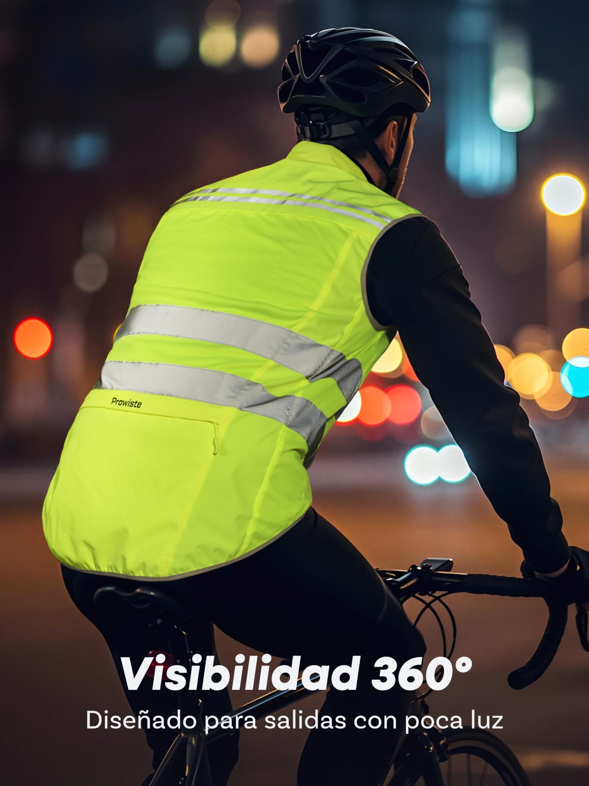Prowiste Chaleco Reflectante Ciclismo Mujeres y Hombres – Alta Visibilidad en Amarillo Neón con Bandas Reflectantes – Transpirable (Malla) – Con Bolsillo Trasero