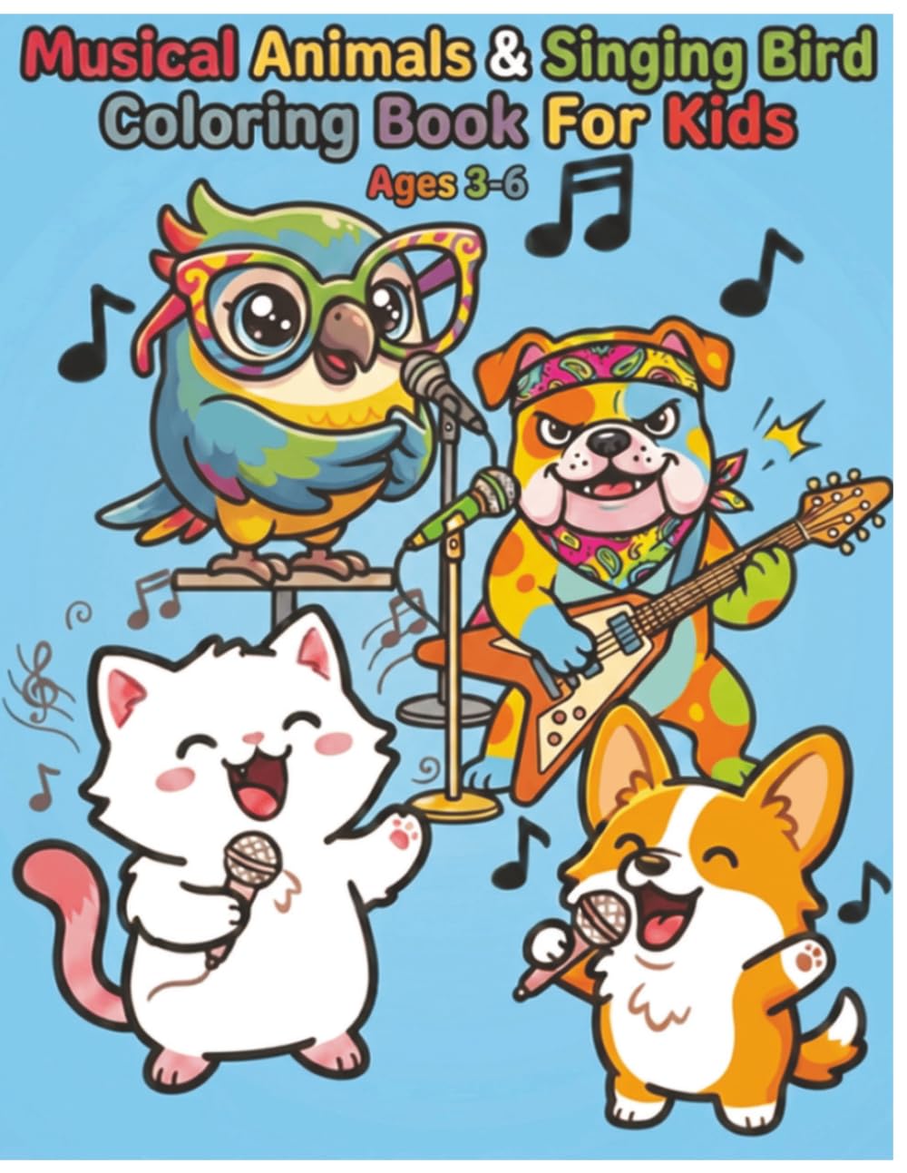 Musical Animals & Singing Birds Coloring Book For Kids: Big and Easy Coloring Pages with Cute Musical Animals and Singing Birds for Toddlers, Preschool, and Kids Ages 3-6