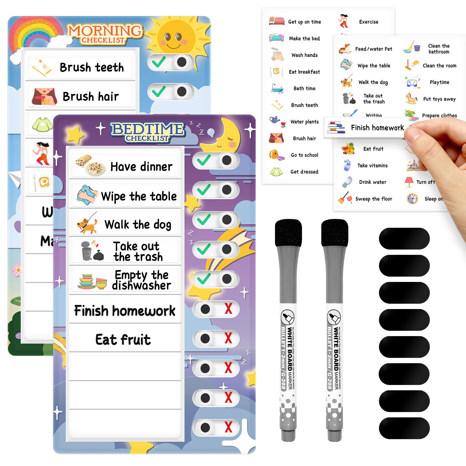 Chore Chart for Kids: Dry Erase to Do List, Morning/Bedtime Routine Chart, Magnetic Checklist, Toddler Visual Schedule, Daily Behavior Chart for