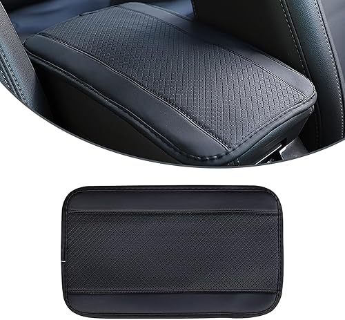 Slykew 1 alfombrilla para reposabrazos de automóvil, 12.5 x 7.4 pulgadas, piel sintética suave de doble línea, cubierta de consola central de
