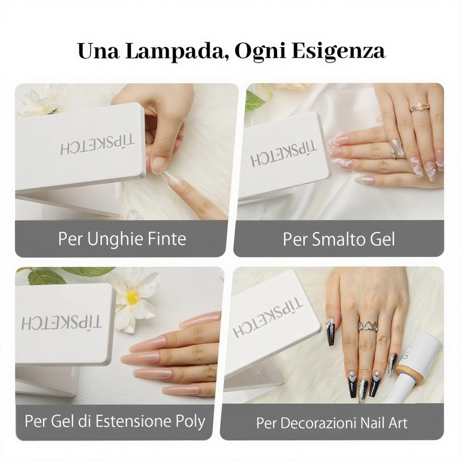 Lampada UV LED Unghie - 18W Alta Potenza, Asciugatura Rapida, Dual Timing, Connessione Type-C, Ideale per Manicure Professionale e Casalinga (bianco)