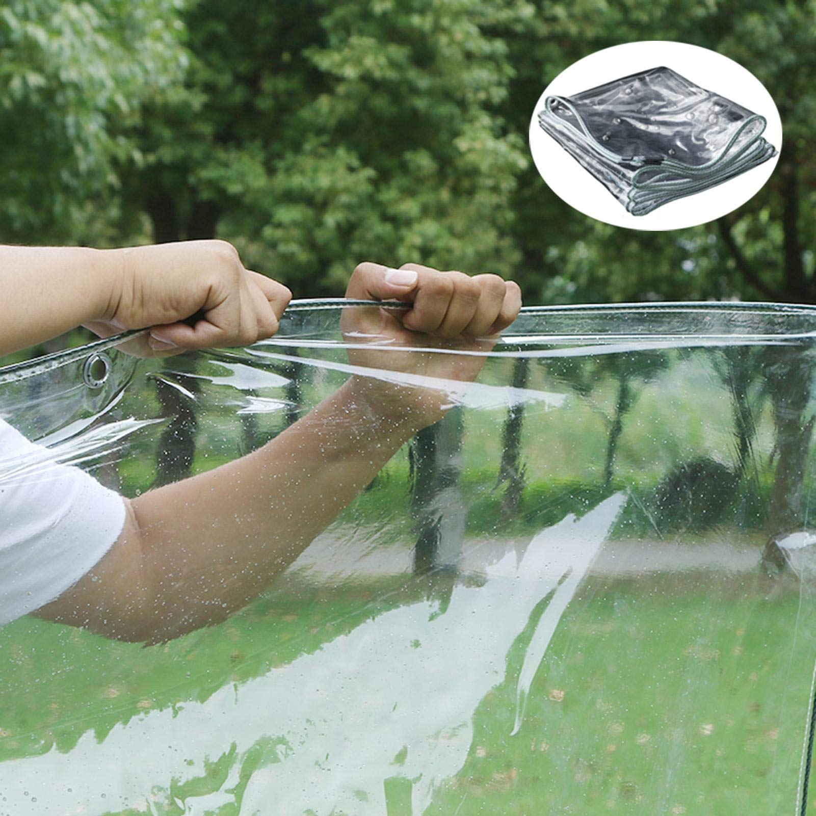 0.4mm Transparente Plane Mit ösen,Wasserdicht Klar Abdeckplane Gewebeplane PVC Folie Markisen Tarps Schutzplane Für GartenmöBel,Bodenabdeckungen Schuppenstoff Regenfest 450G/M²(2.4x3m/7.9x9.8ft)