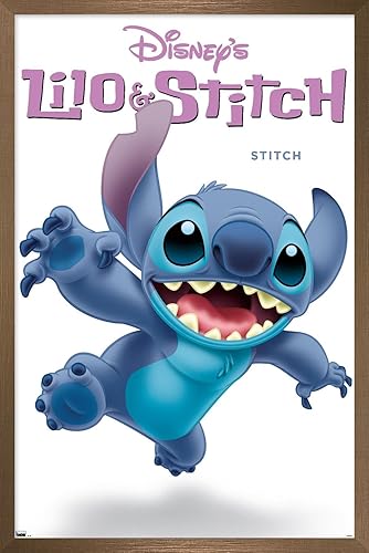 Trends International Disney Lilo and Stitch - Póster de pared de la serie Stitch Feature Series, 14.72 x 22.37 pulgadas, versión enmarcada en bronce