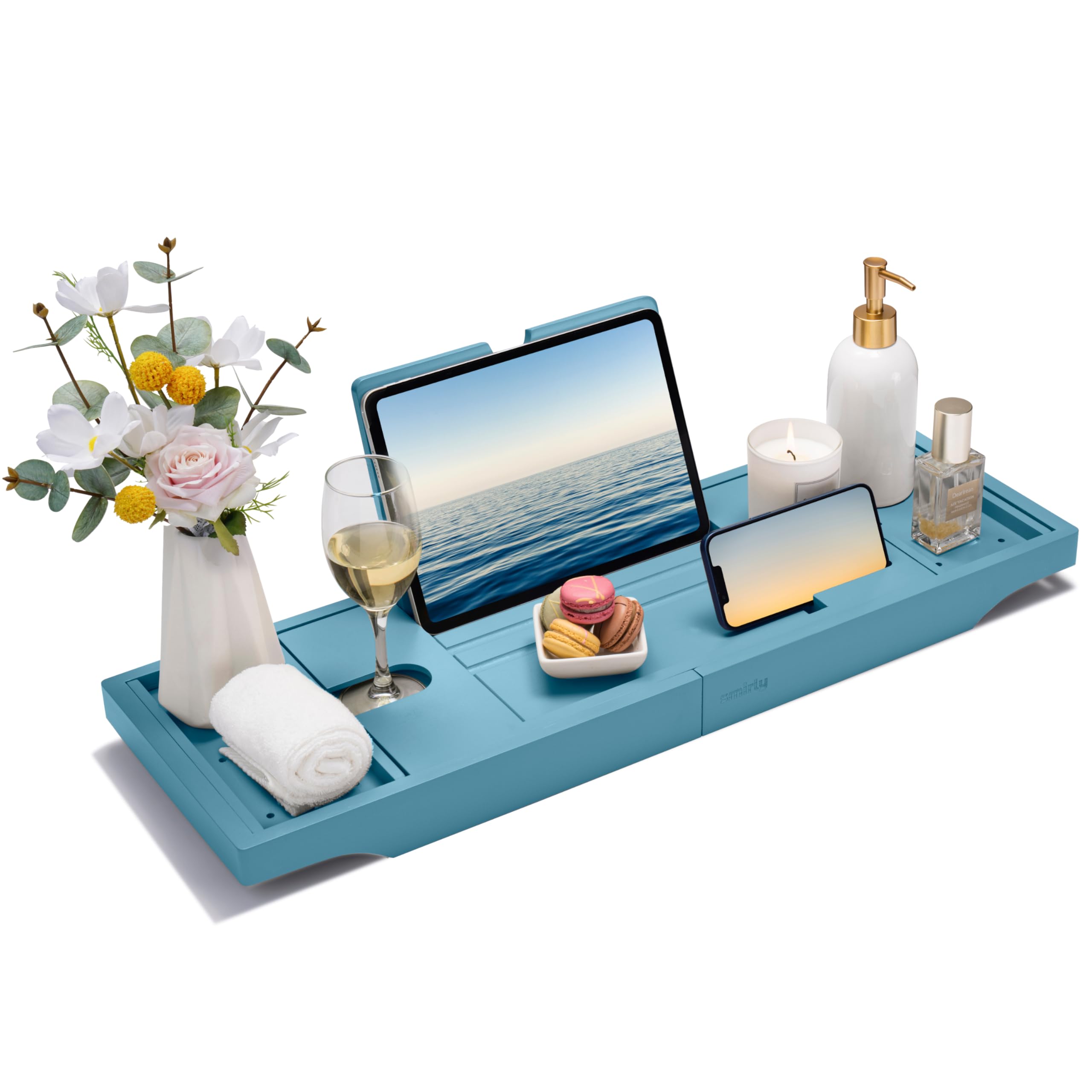 SMIRLY Expandable Bamboo Bathtub Tray, Bath Tray for Tub, Bathtub Accessories, Bath Tub Tray Wood, Bath Accessories, Bath Caddy, Bathtub Caddy Tray for Tub, Bath Table Tray