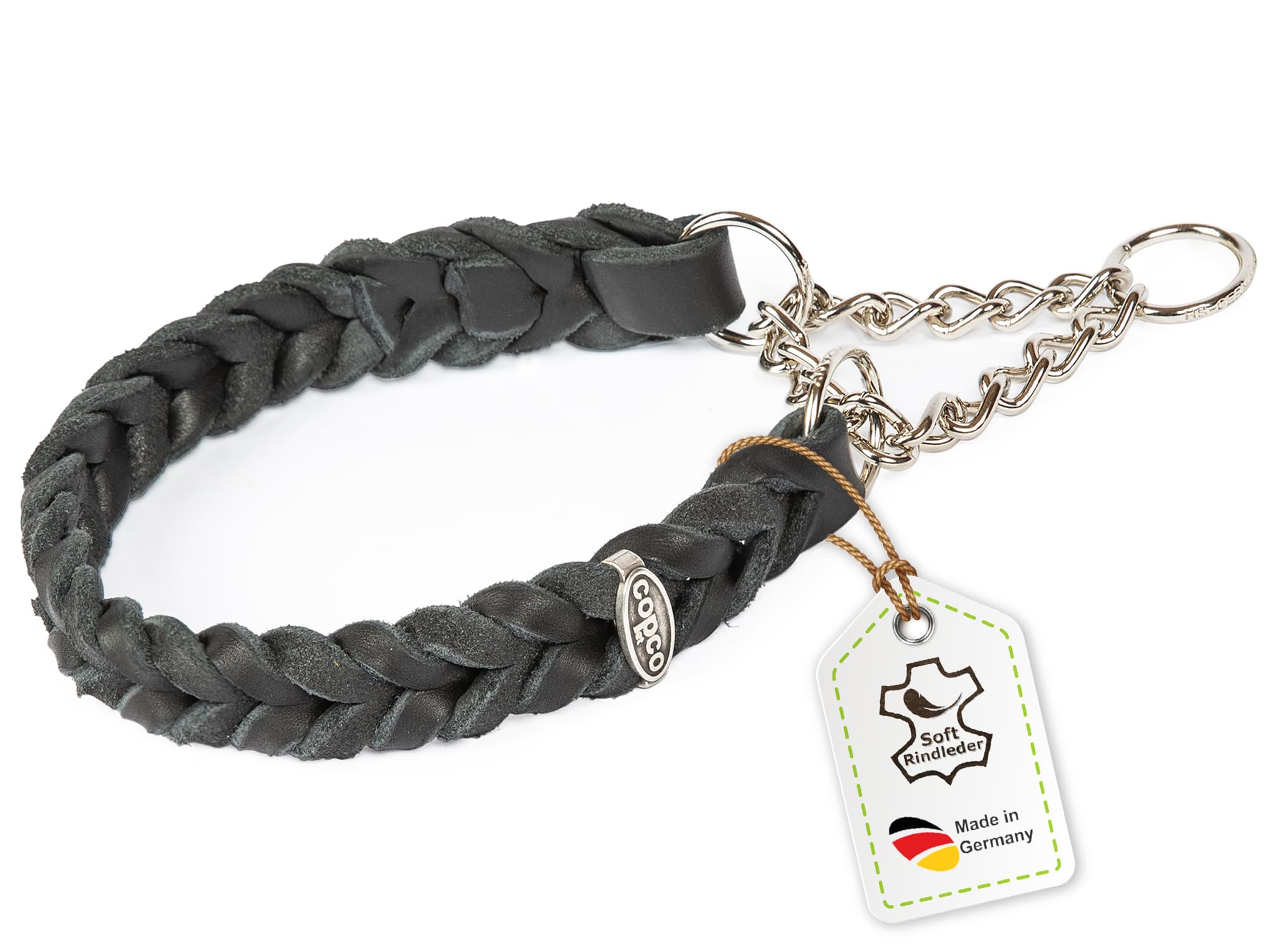copcopet – Catena Collana in pelle intrecciata con trenino Stop grasso