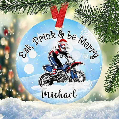 Miniatura 3 de Prezzy Adorno de Navidad de motocross para comer beber y ser feliz regalo personalizado para amantes del jugador de motocross árbol de Navidad