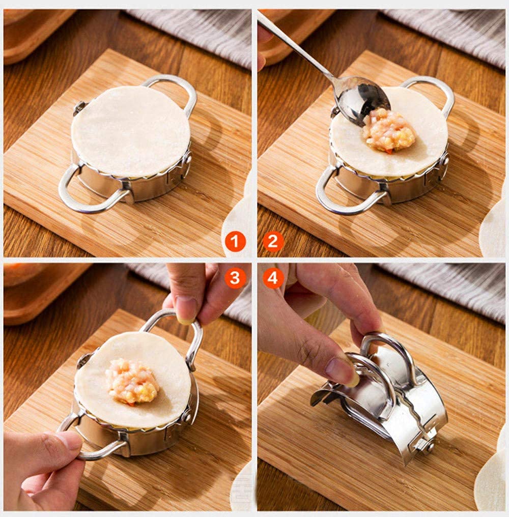 SVS ONLINE Stainless Steel Dumpling Maker Dough Press Mould Wrapper Cutter for Kitchen Making Tools Momos Ghughra Ravioli Samosa Wrappers Maker Machine Big Size Momos Maker (1 pc) 2