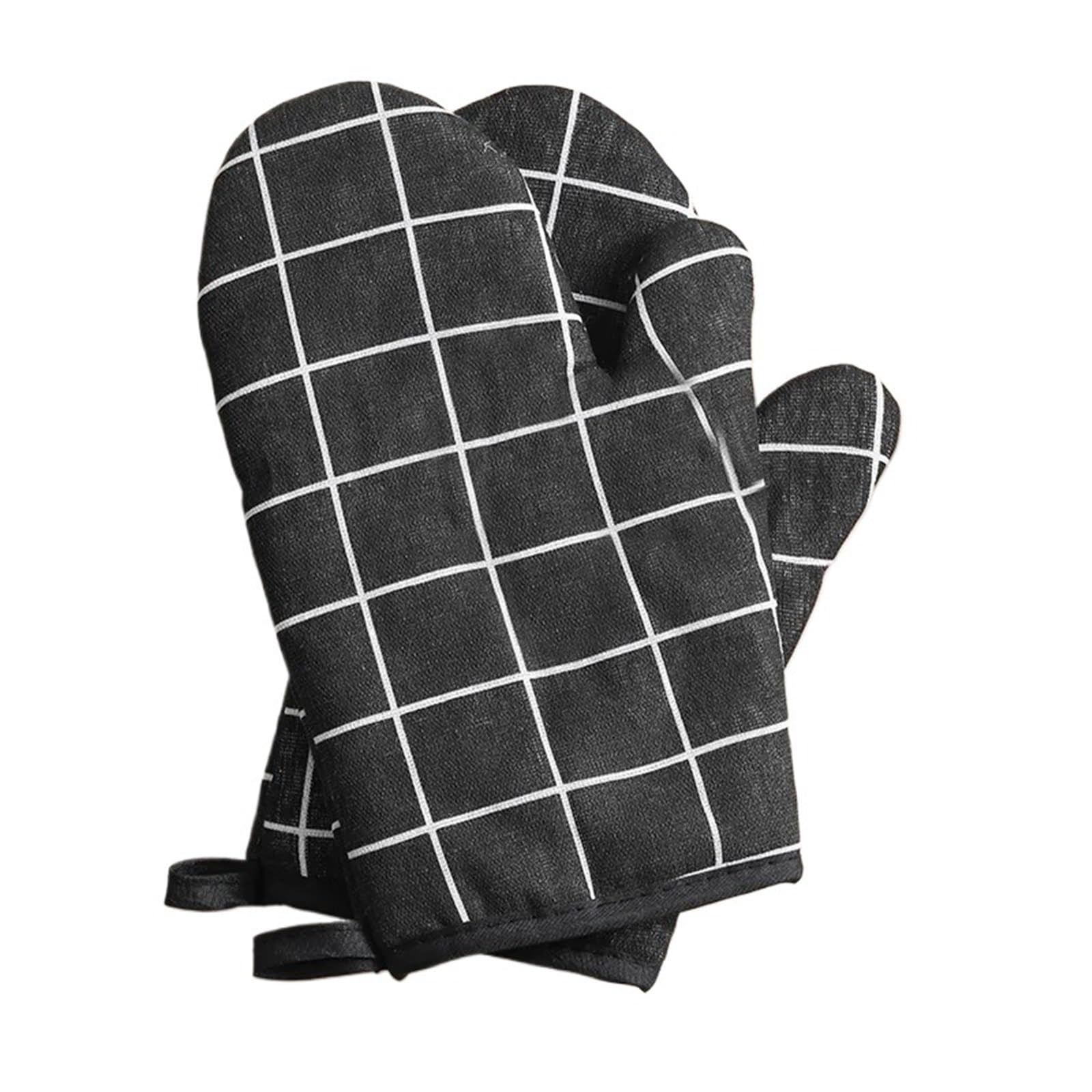 Oven Gloves 2 Pcs Insulated Kitchen Gloves, Heat-Resistant Microwave, Thickened Grid Oven for Your Kitchen(Black)