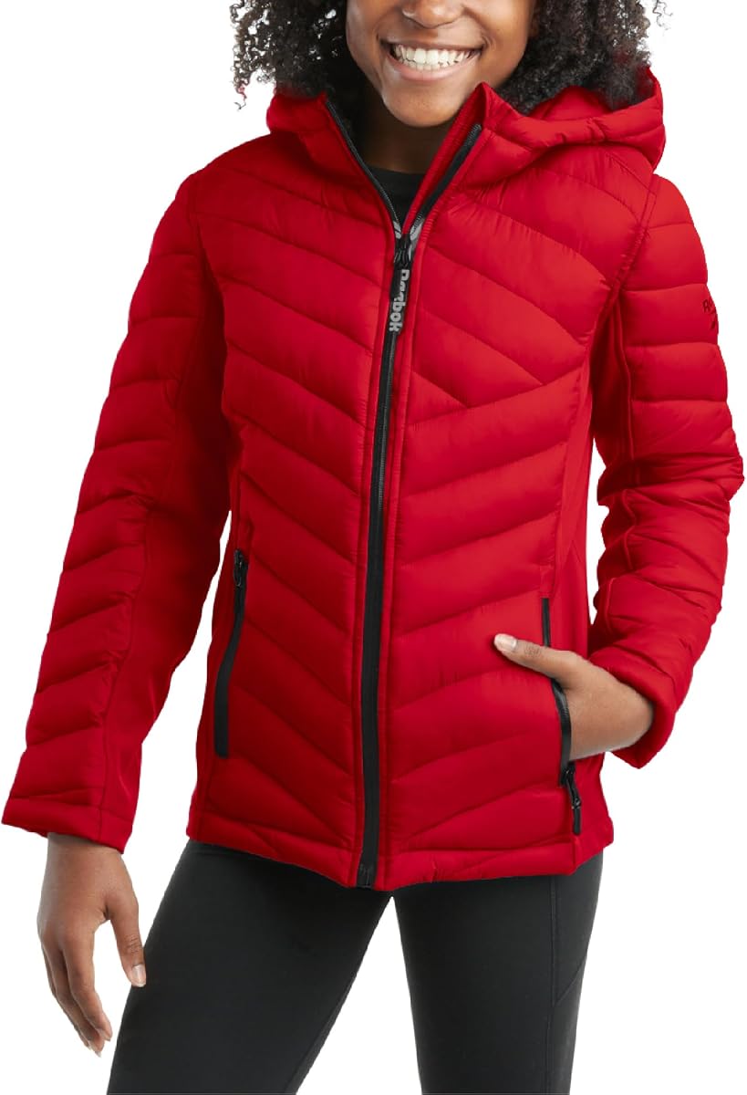 Parka acolchada acolchada con capucha para niña, cremallera completa resistente a la intemperie
