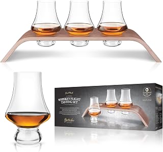 Final Touch Whiskey Flight Set with 3 Tasting Glasses & Modern Wood Stan...