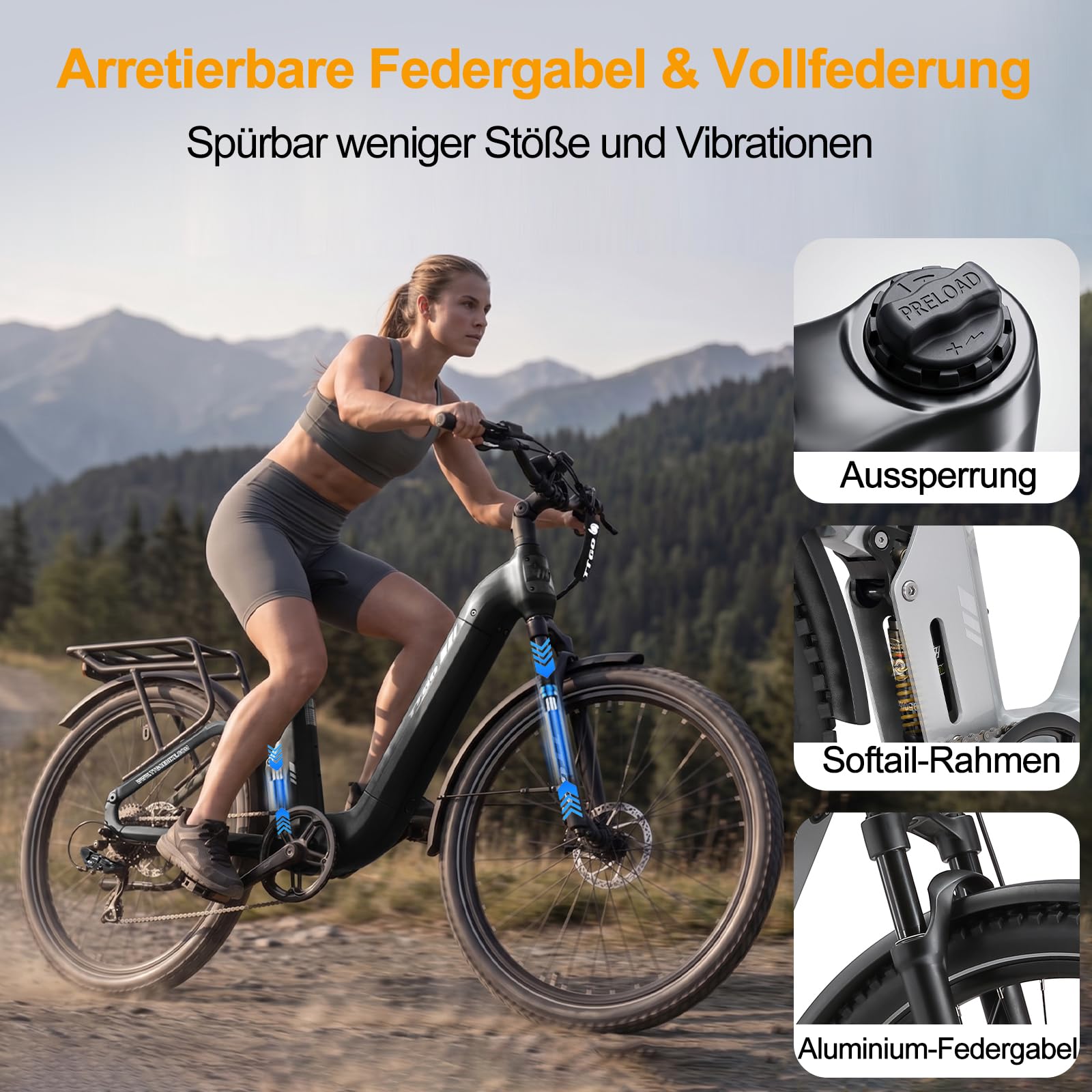 ttgo E-SUVO E-Bike für Erwachsene, 27.5 Zoll Elektrofahrrad Herren mit 250W Motor, 48V 15AH Akku, bis zu 120 km, E Fahrrad mit 7 Gängen, Pedelec City Ebike