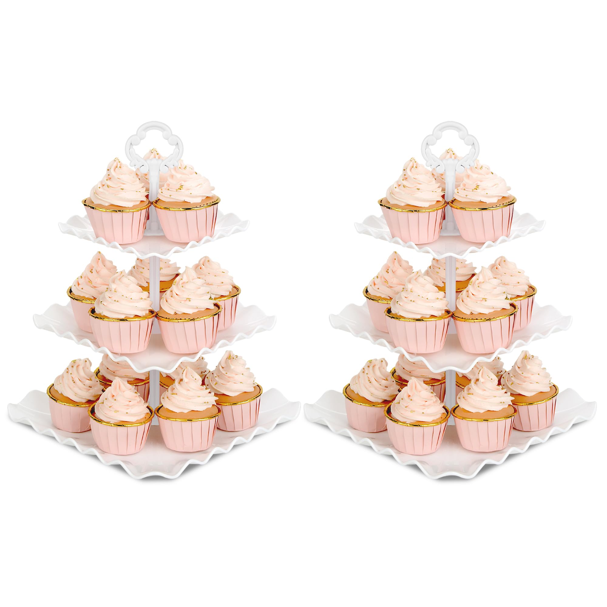NWK Pack of 2 Large Stable 3-Tier Cupcake Stand Square Shape (White)