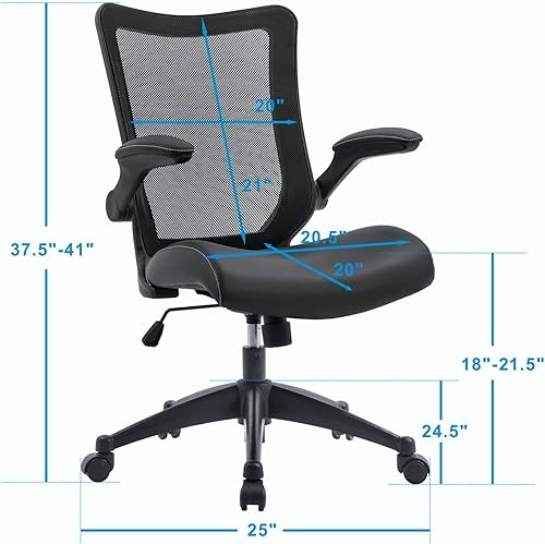 Miniatura 2 de OfficeFactor - Silla de escritorio de oficina, silla de escritorio ajustable de capacidad de 300 libras, reposabrazos abatibles, ruedas