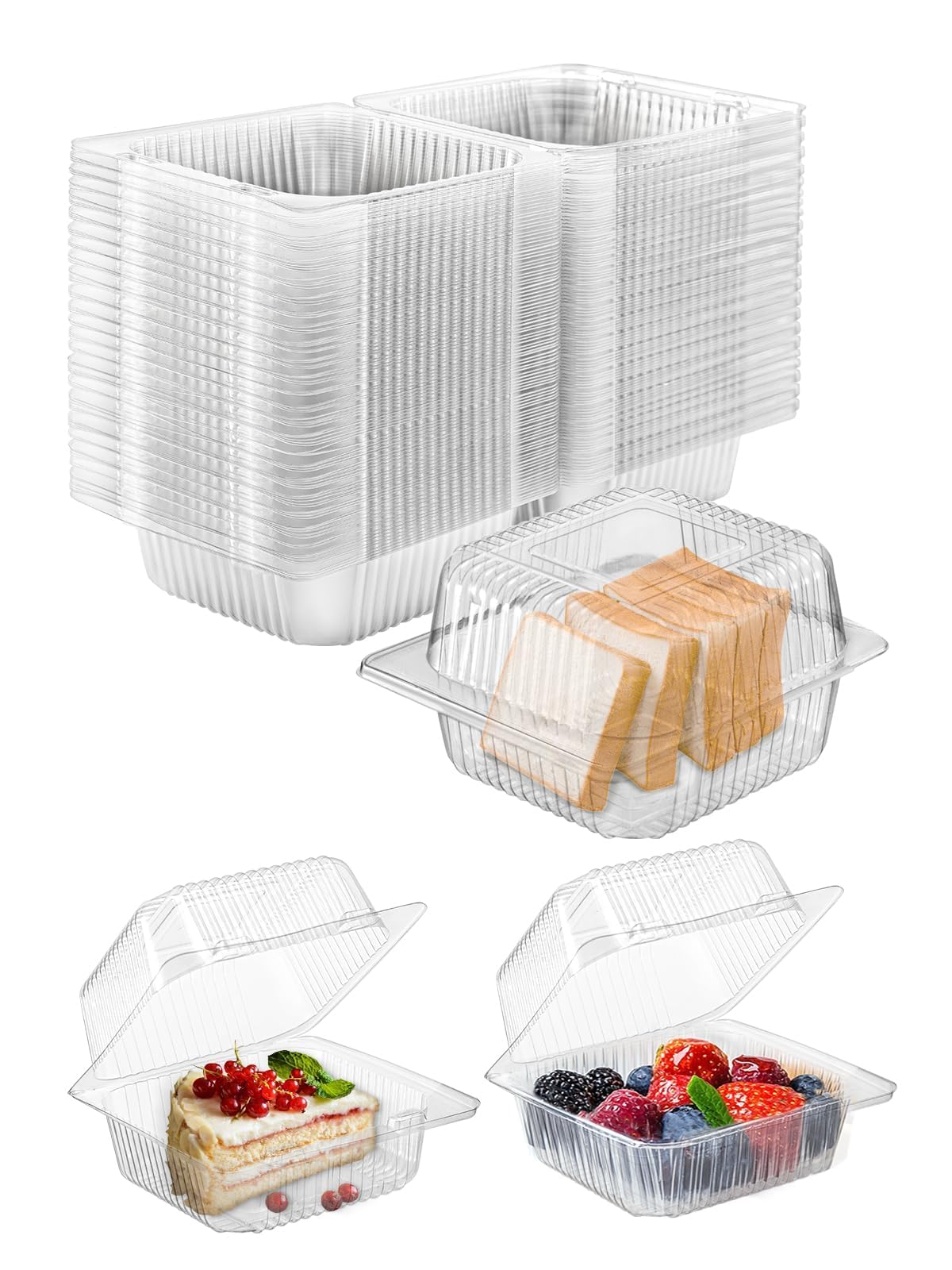 100 Pack Cupcake Containers – 5.5 inch Clear Plastic Individual Transparent Cupcake Boxes with Lids for Home Baking, Party, Wedding & Birthday Treats