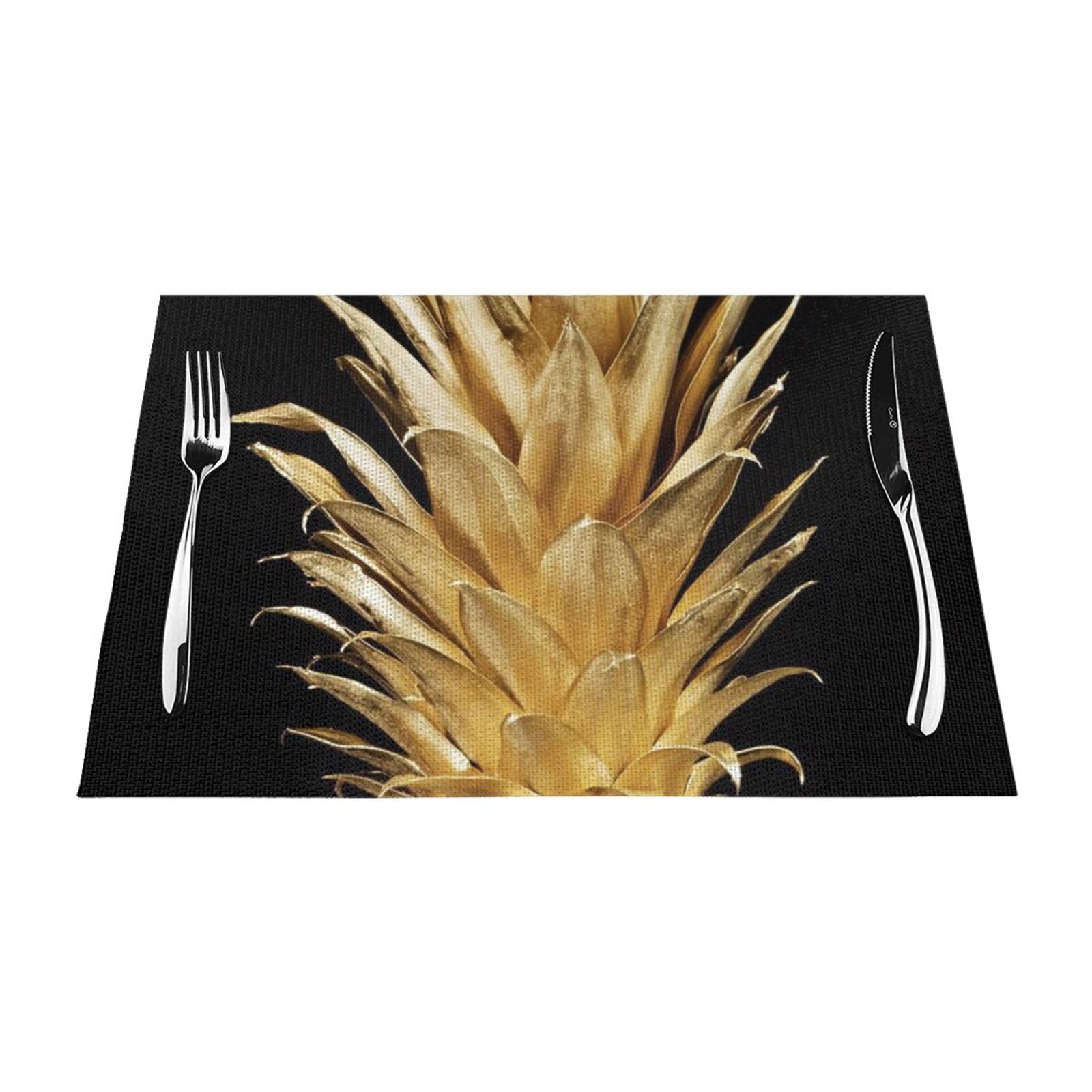 PVC Placemat Set of 1 PCS, 45x30 CM, Gold Pineapple Printed Non-Slip Heat Resistant Place Mats for Kitchen Dining Table Indoor Outdoor