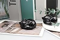 Vista 29 de QINJIEJIE Gato de obsidiana negra, decoración de Halloween, cristales y piedras curativas, estatua de piedra de gatos dormidos, escultura de piedras