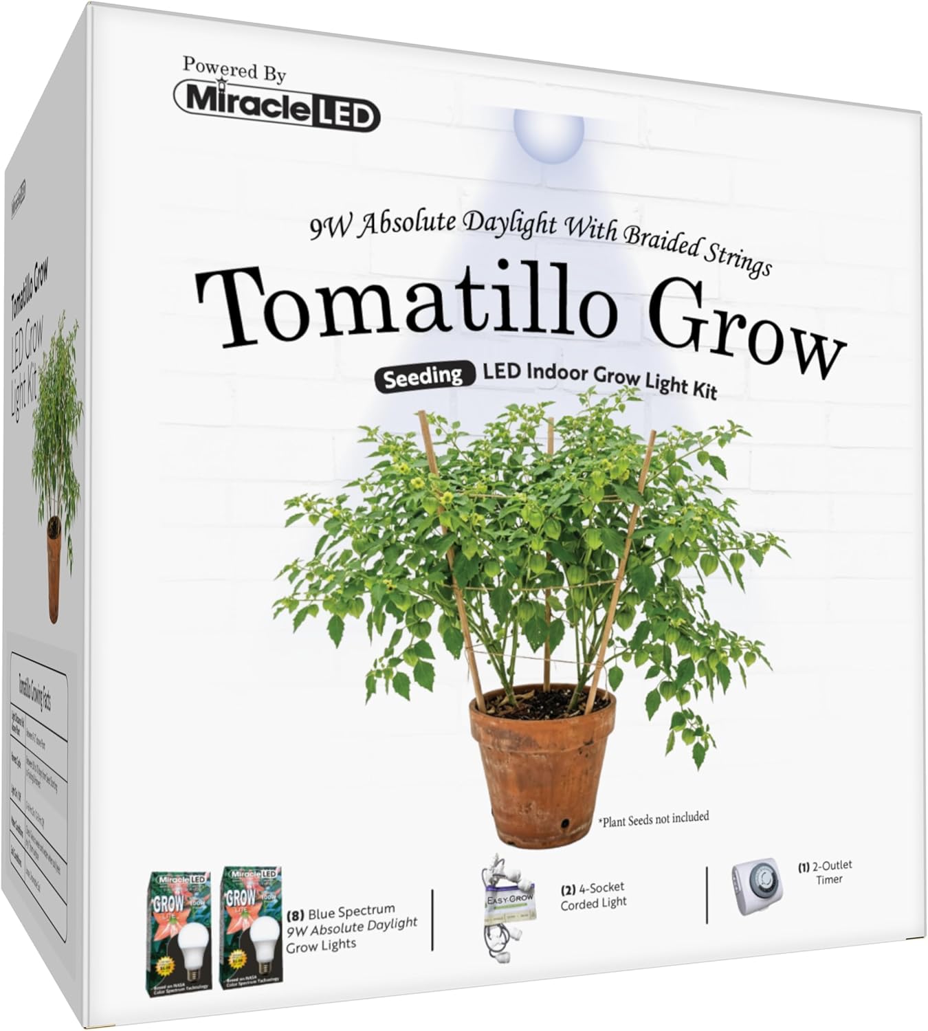 Miracle LED Absolute Daylight Blue Spectrum, Tomatillo Starter Grow Light Kit (Braided 4-Socket) 2PK