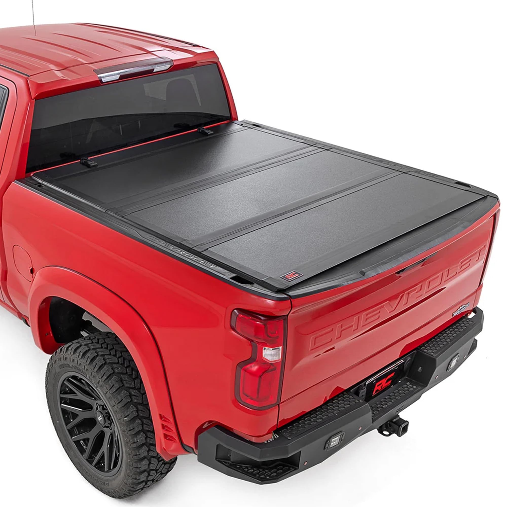 Rough Country Hard Tri-Fold Truck Bed Tonneau Cover for Chevy Silverado & GMC Sierra 1500 (2019-2026) - Aluminum Flip-Up Folding Bed Cover, Fits 5'10 (69.9") Bed