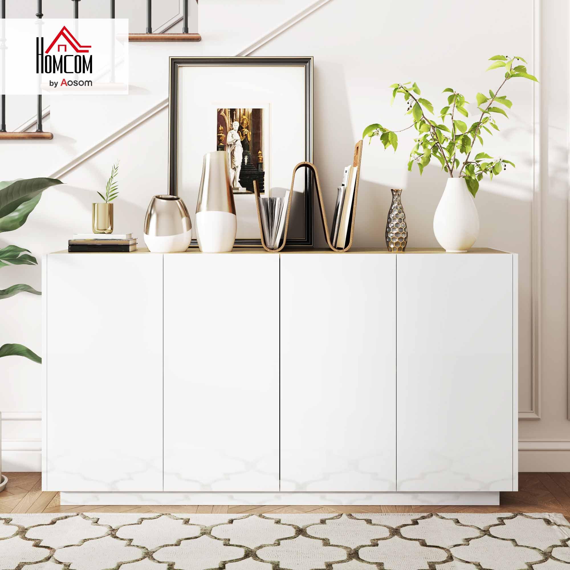 HOMCOM Credenza Soggiorno con Armadietti a 2 Ante, Madia Soggiorno Moderna con Ripiani Regolabili e Chiusura Ammortizzata, per Sala da Pranzo e Soggiorno e Salotto, 140x40x75 cm, Bianco Lucido