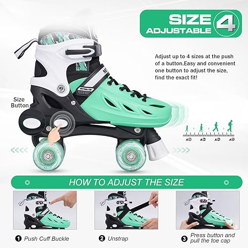 Miniatura 20 de METROLLER Patines de ruedas para niñas de 5 a 8 a 12 años y niños y adolescentes, 4 tamaños ajustables para niños pequeños con ruedas iluminadas