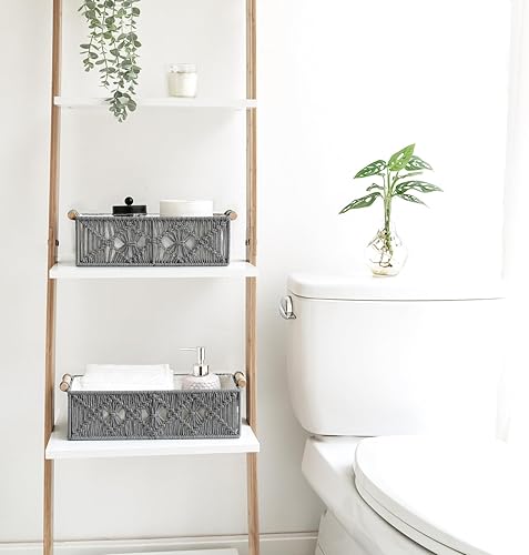 Miniatura 9 de Mkono Cestas de almacenamiento de macramé, caja de decoración bohemia tejida a mano, para encimera, estante de inodoro, organizador de gabinete para