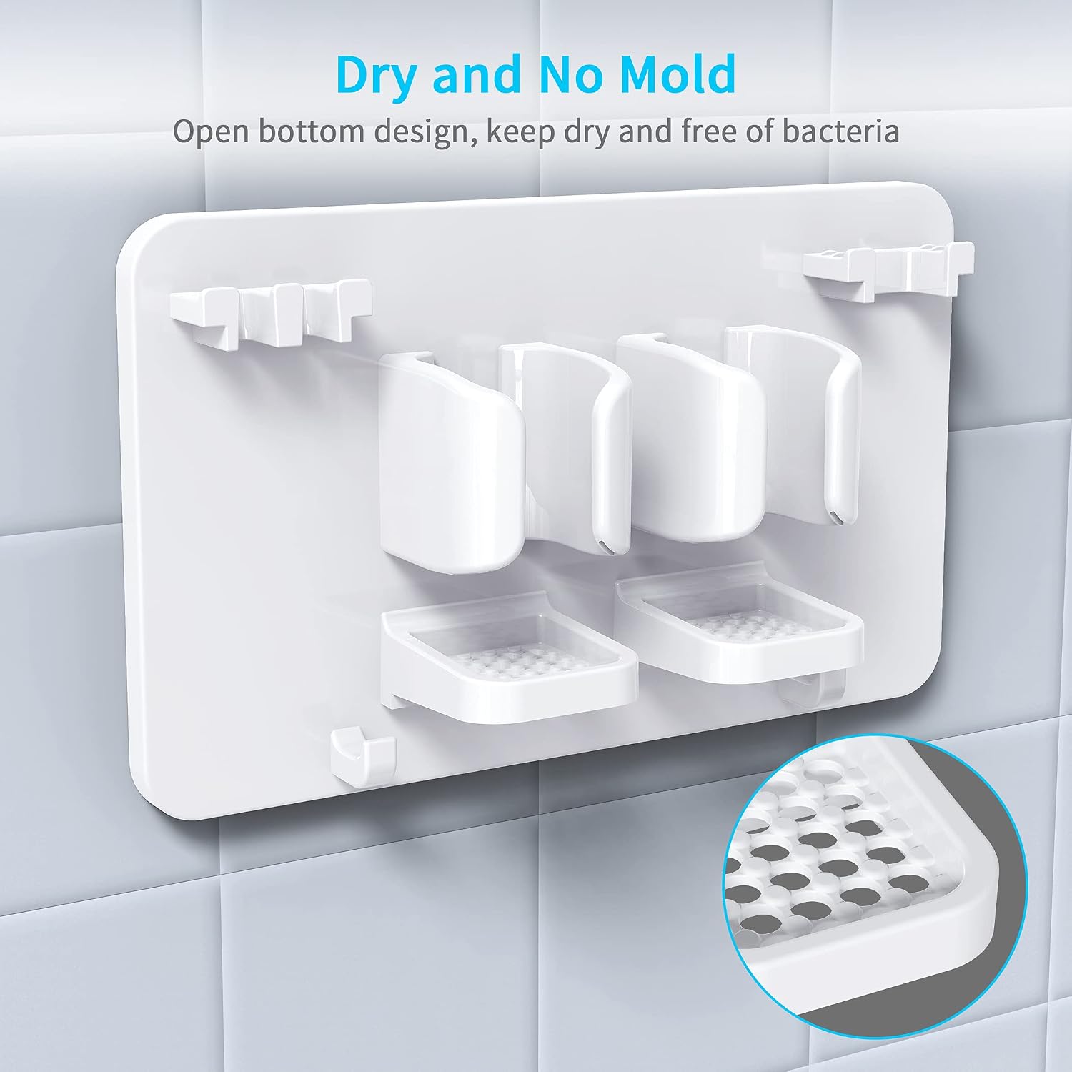 Mspan Toothbrush Razor Holder for Shower: Wall Mounted Tooth Brush Organizer - Self Adhesive Hanging Mount for Bathroom Toothpaste Shaver Loofah & Electric Toothbrush