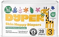 DYPER Size 3 Plant-Based Diapers 28 Ct - Eco-Friendly Overnight Leak Protection, Hypoallergenic Comfort for 16-28 lbs Babies