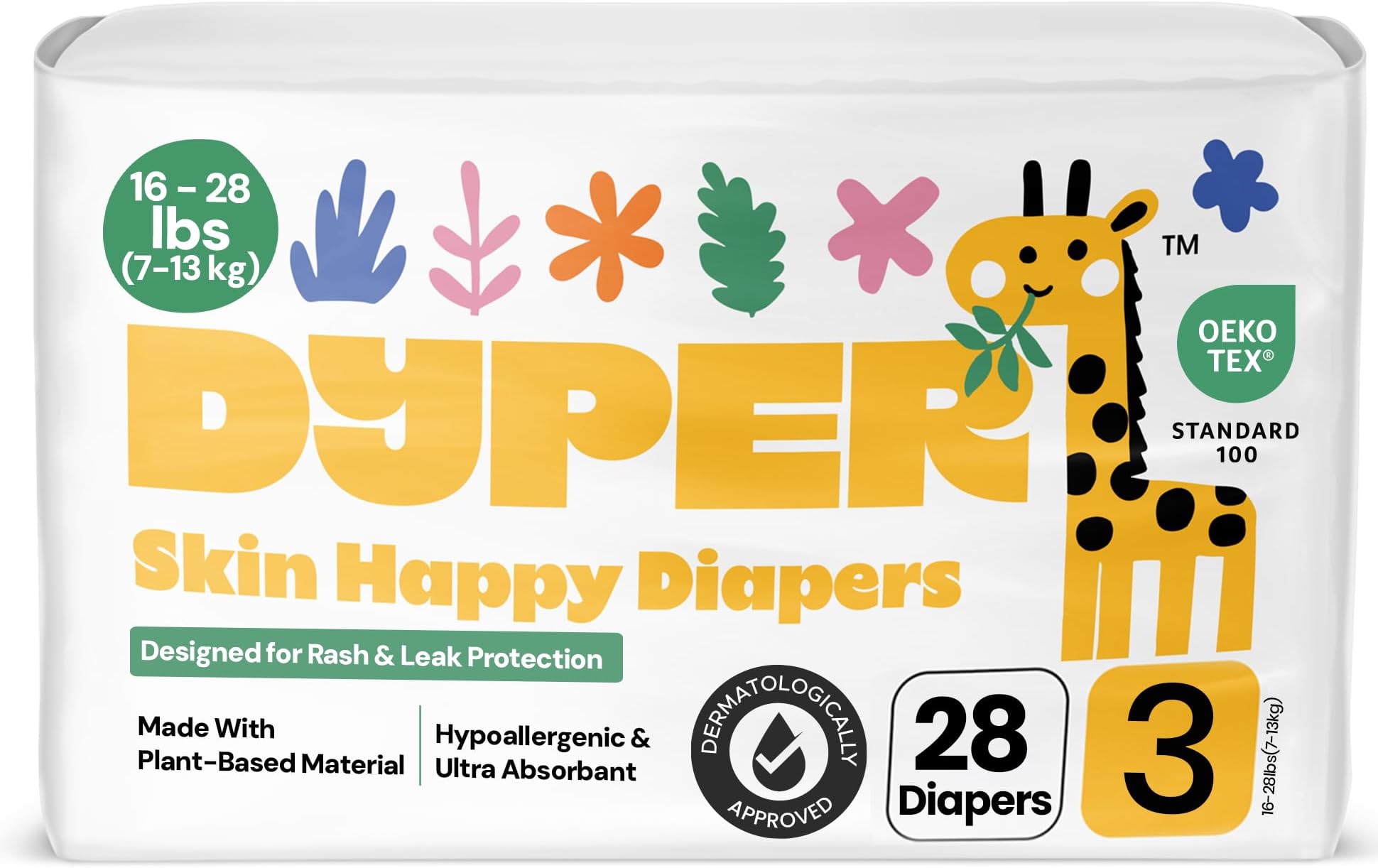 Baby Diapers Size 3 (28 Count) - Plant Based Disposable Diapers for Day and Overnight Premium Leak Protection, Skin-Friendly Comfort with Soft Size 3 Diapers (16-28 lbs)