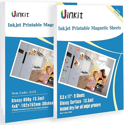 Uinkit Hojas magnéticas imprimibles de papel fotográfico brillante de 8.5 x 11 pulgadas, 10 hojas y 30 hojas de 4 x 6 pulgadas
