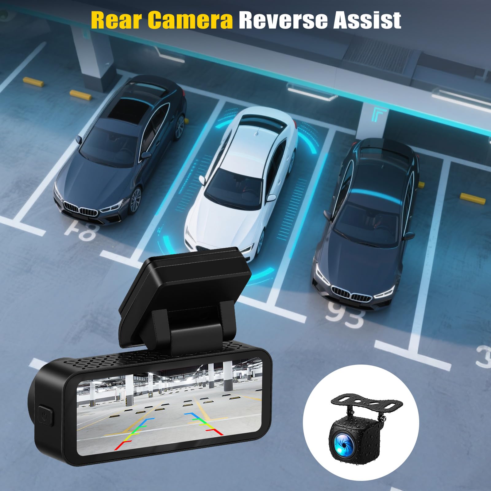Dashcam 4K Anteriore e posteriore per auto, videocamera per auto 4K+2K FHD, videocamera per auto con GPS, ADAS, APP, Grandangolo 150°, visione notturna, sensore G, registrazione in loop
