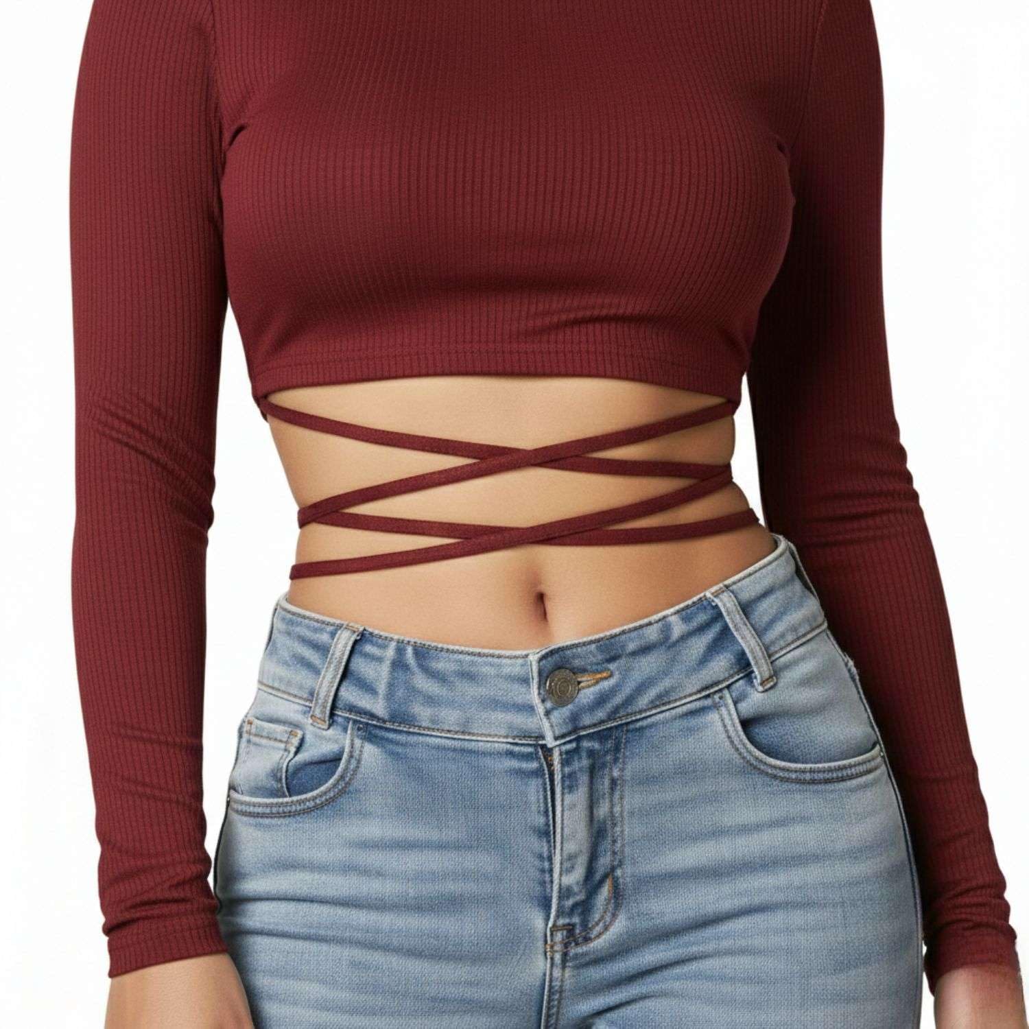 H&Y VENTURE Girls Solid Cross Lycra Crop Top – Stretchable Stylish Casual Wear, Soft & Breathable Full Sleeve Slim Fit Fashionable Western Top for Women & Girls, Maroon, L (TOP WG) 3