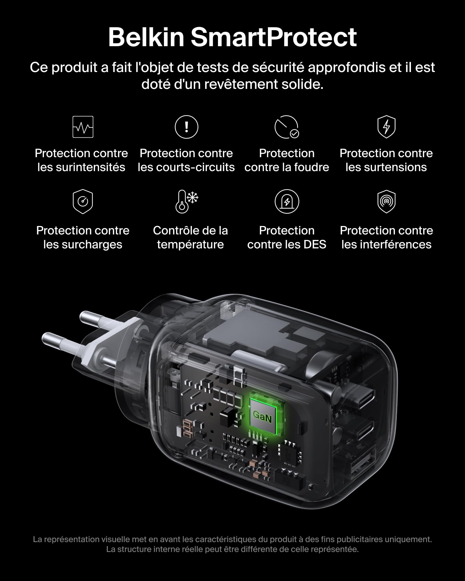 Belkin Chargeur Secteur GaN 3 Ports USB-C 100 W, 2 Ports USB-C et 1 Port USB-A, Fiches électriques UE/R.-U. / É.-U., pour MacBook, iPhone, iPad Pro, Samsung Galaxy, Google Pixel, etc - Blanc