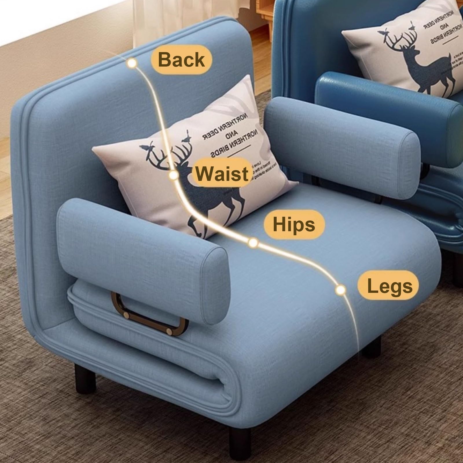 Poltrona Letto Singolo 3 in 1 Divano Letto Singolo Realizzato Con Telaio in Acciaio Al Carbonio Con Cuscino E Borsa Portaoggetti per Soggiorno E Salotto(Brown)
