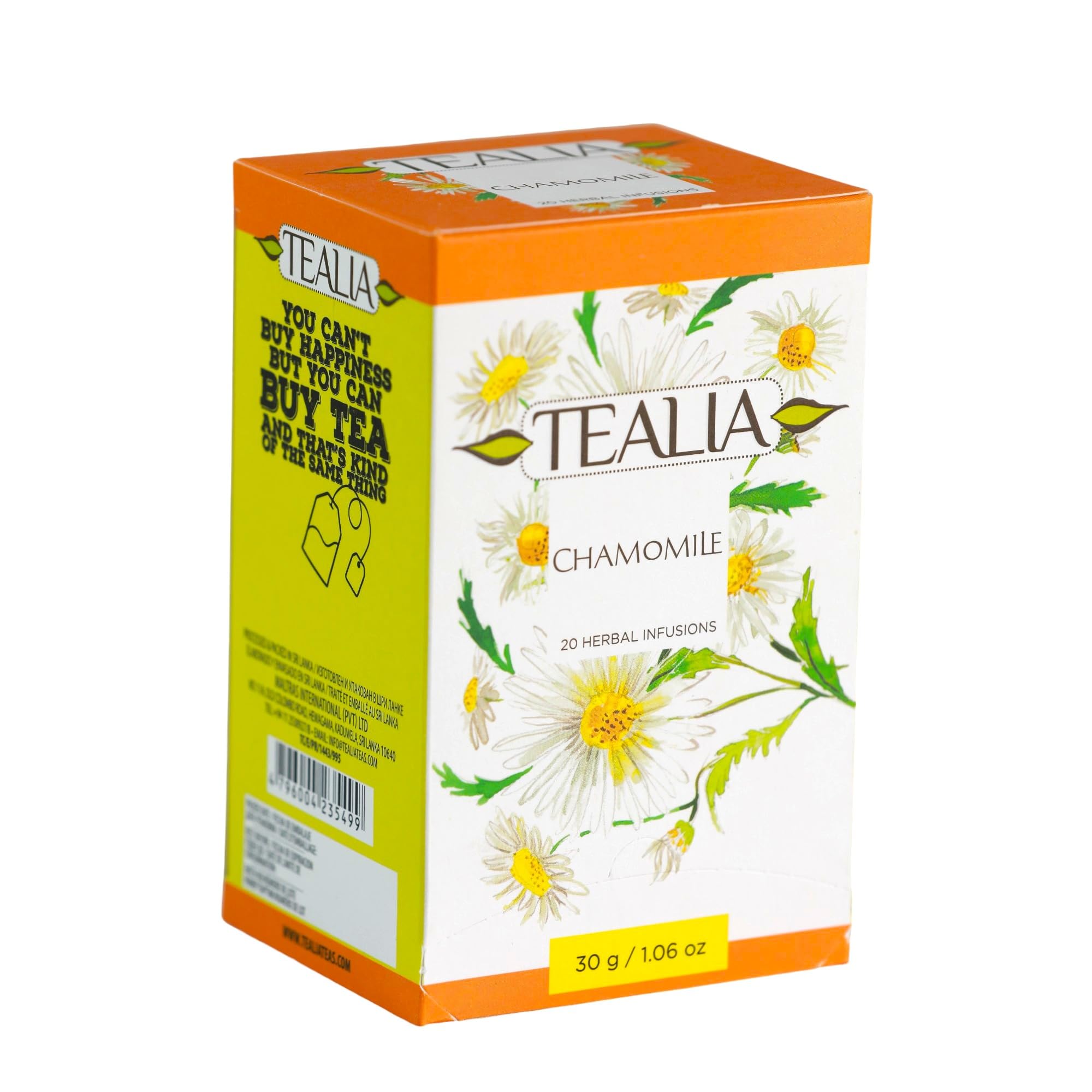 Chamomile Tea Bags for Relaxation, Caffeine-Free Calming Herbal Infusion,Tealia 20 Individually Wrapped Double-Chamber Teabags – Soothing Herbal Drink for Evening Unwind