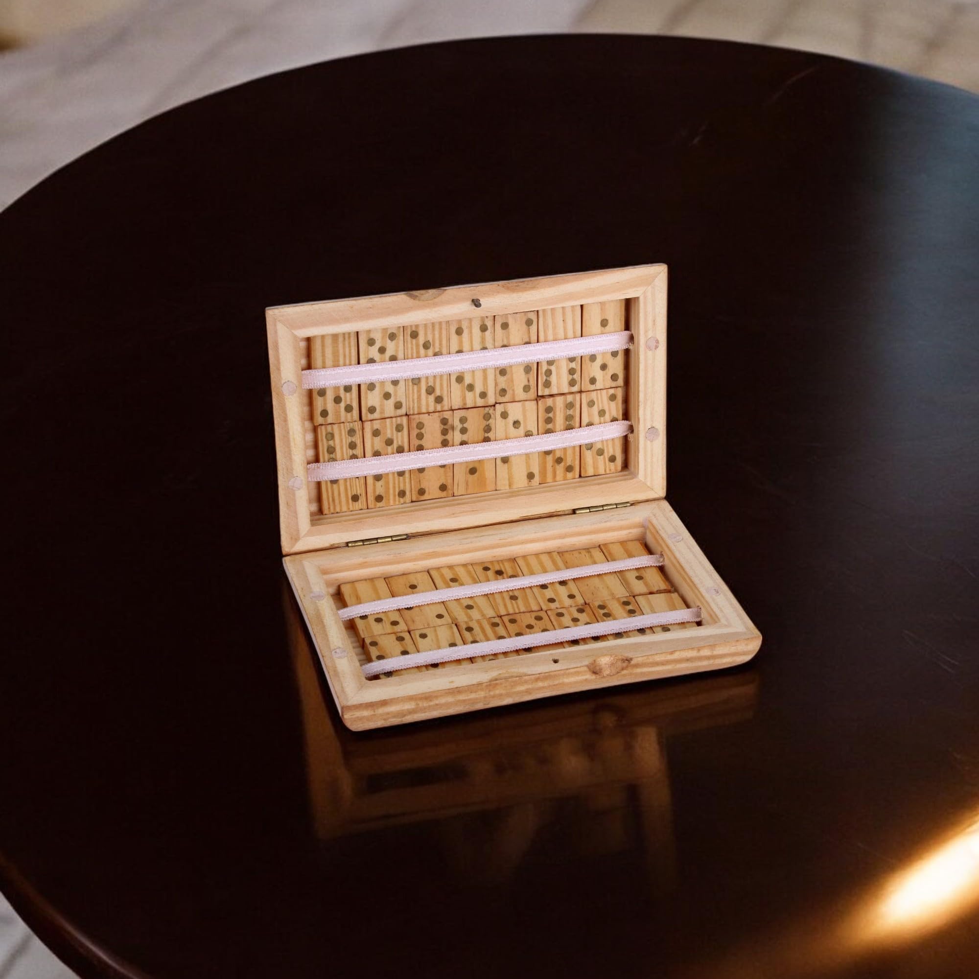 THE Unltd India Dominoes Set for Adults, Double 6 Domino Set | Traditional Travel Size Classic Board Game | 28 Dominos Pieces with Luxury Wood Box with Brass Inlay (Brown-9) - Image 4