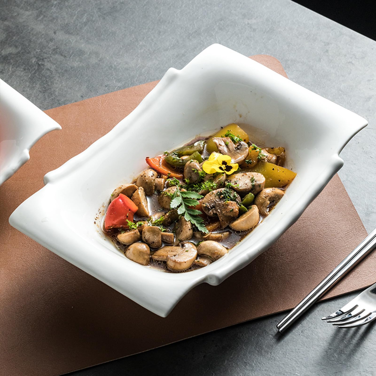 Plato De Aperitivo De Cerámica Con Forma, Plato Moderno Multifuncional, Plato De Exhibición De Alimentos, Plato Para Servir Ensaladas, Frutas Y Mariscos, Resistente A Los Arañazo(Size:26.5*19*7.4CM)