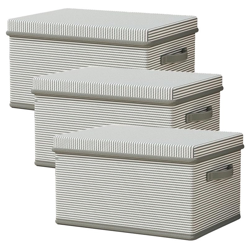 Image of Prime Pick Premium Storage Box Foldable Non Woven Cloth Organizer with Lid Reinforced Handles Washable Wardrobe Storage Bin for Clothes Almirah Drawer Grey XXL Size Pack of 3