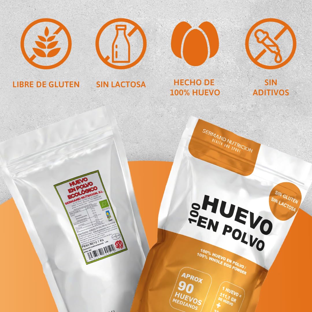 Bio-Eipulver (1 kg) | Ökologische Eier | Getrocknetes Ei | Ohne Zusatzstoffe | Laktosefrei | Glutenfrei | Im wiederverschließbaren Zip-Beutel