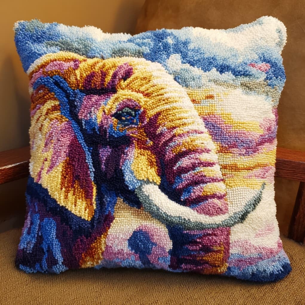 AxiangziK Latch Hook Pillow Making Kit 43x43cm,Elephant