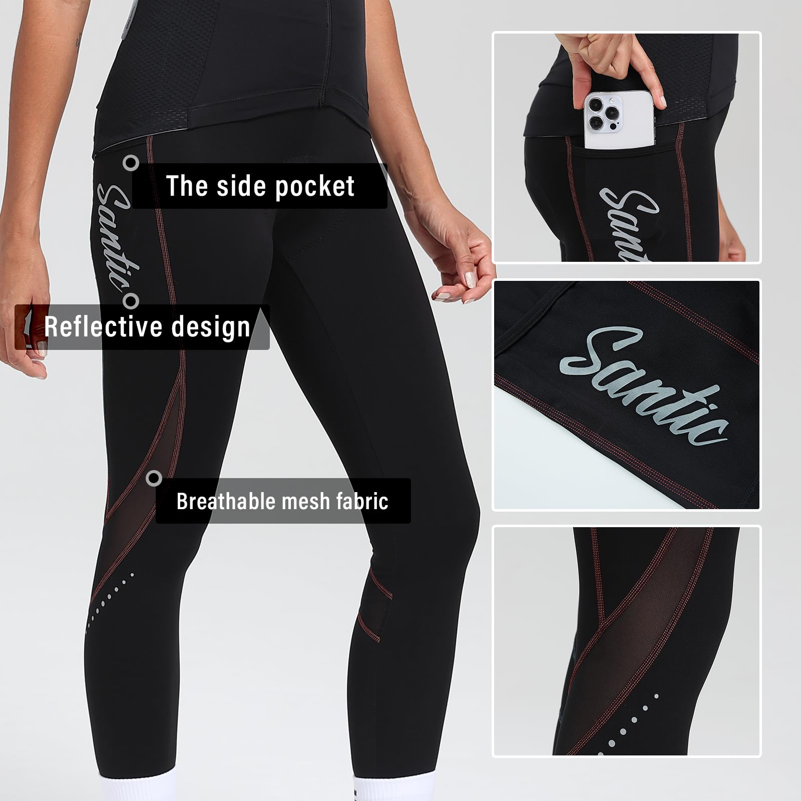 Santic Pantalon de Cyclisme pour Femmes Pantalon de Vélo Cycling Legging avec Rembourrage en Mousse 4D Haute Densité Haute Elasticité et Respirante