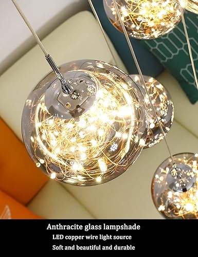 Miniatura 5 de Candelabros largos de techo alto con forma de gota de lluvia para sala de estar, modernos candelabros de cristal en espiral, iluminación de escalera