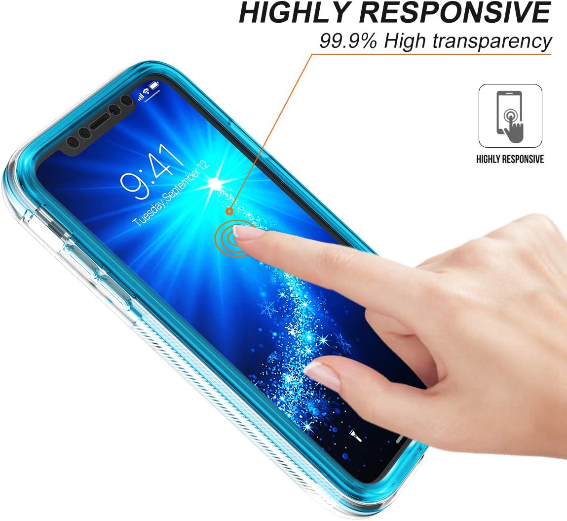 SURITCH Case for iPhone XR, [Built-in Screen Protector] Quicksand Bling Liquid Glitter Case Full-Body Protection Rugged Bumper Shockproof Cover for iPhone XR 6.1 Inch(Blue)