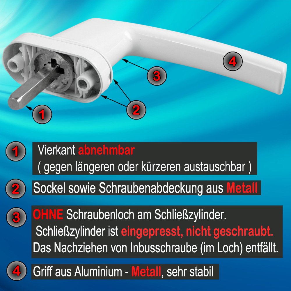 10 x zamykane metalowe klamki okienne białe długość czworokątnego 35 mm