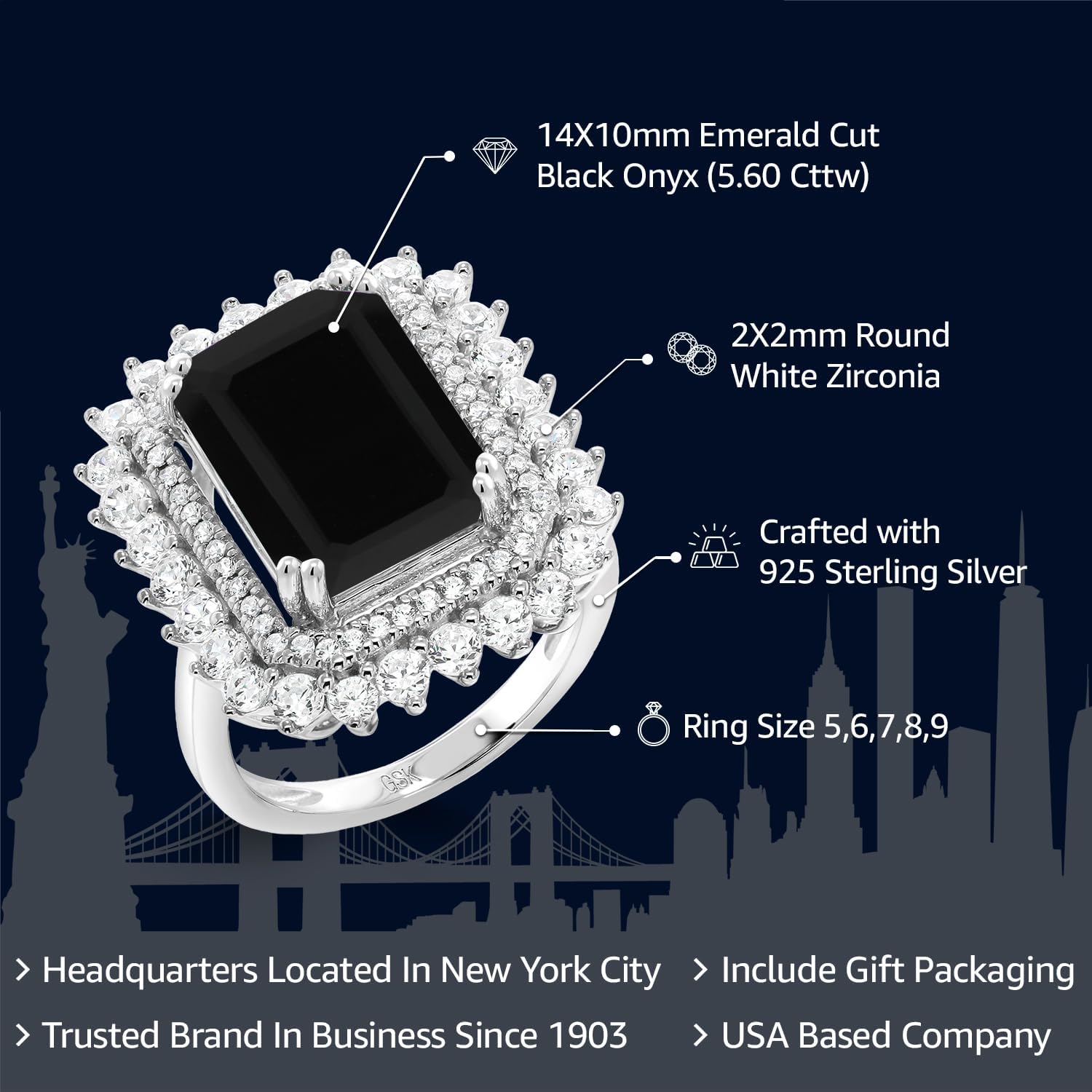 Gem Stone King 5-10 Cttw Emerald Cut Halo Ring For Women | 925 Sterling Silver | Gemstone Birthstone | Emerald Cut 14X10MM | Wedding Anniversary Promise Statement Ring | Available In Size 5-9