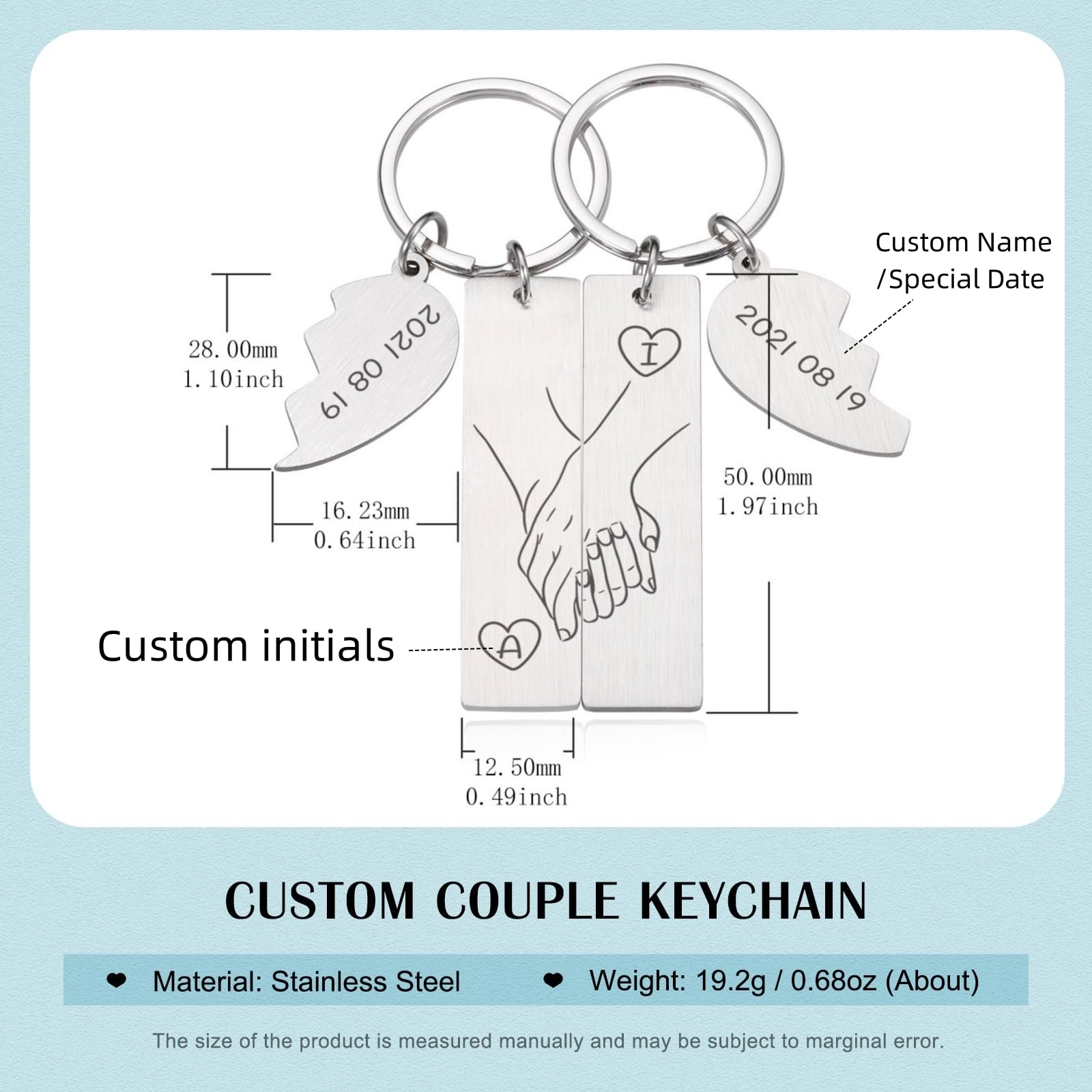 Luxladis Couple Gifts,Personalized Matching Keychains for Couples Custom Keychain Set with Name for Boyfriend Girlfriend (1-Silver)