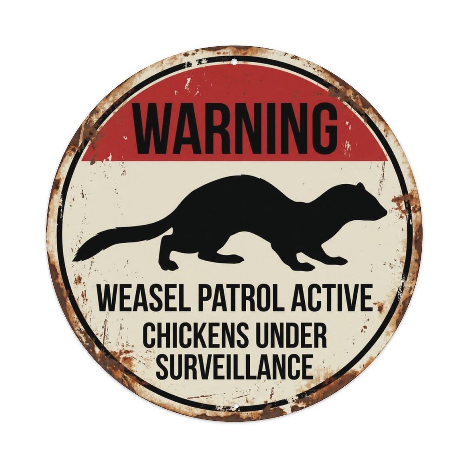 Fqcyn Style Sneaky Weasel Chicken Inspector Metal Tin Sign Plaque Wall Decor For Cafe, Club Bar, Office, Home Garden Round Metal Poster 8X8inch