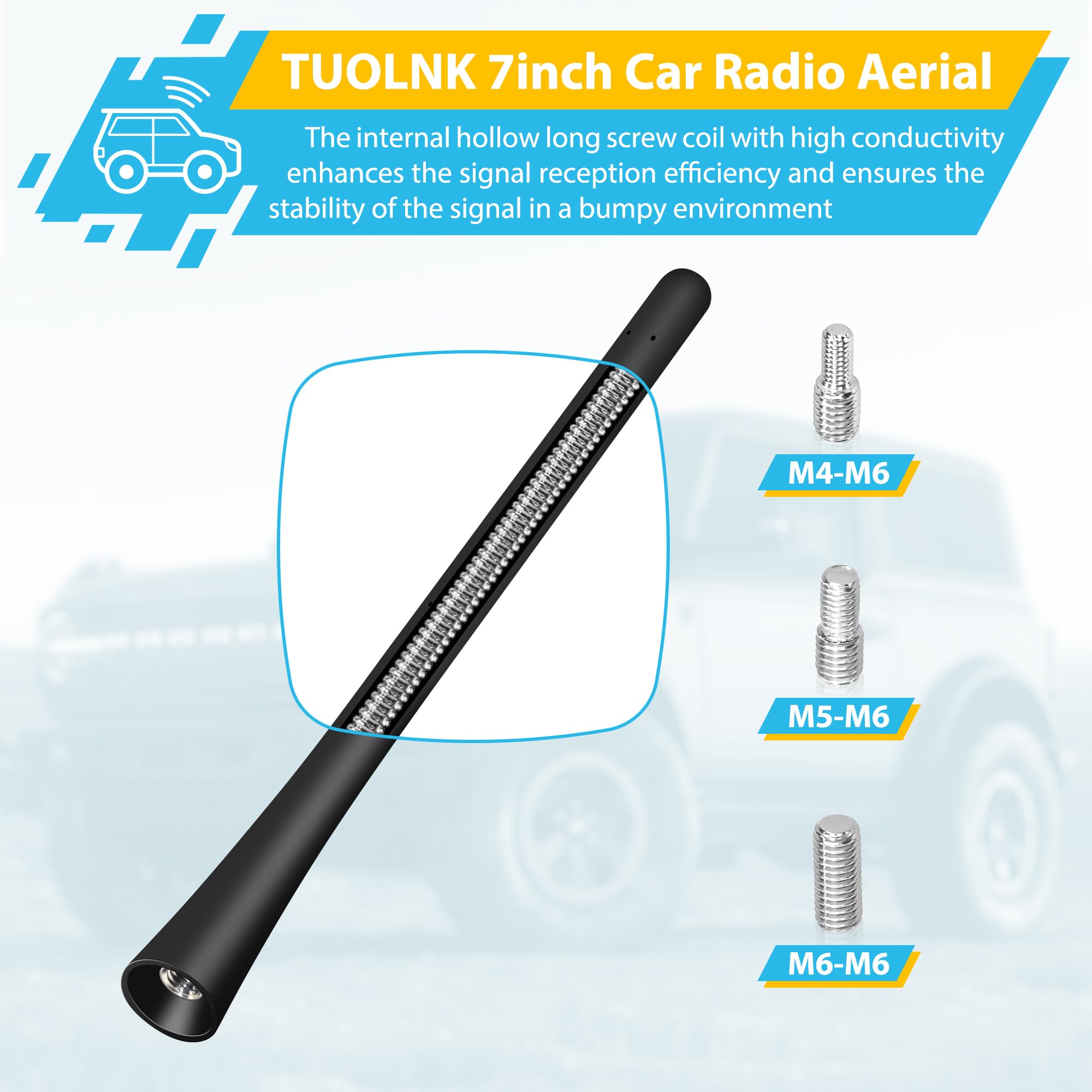 Sostituzione dell'antenna aerea di auto universale Tuolnk, antenna AM/FM con viti M4 M5 M6 7inch (18 cm)
