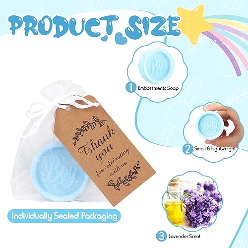 Miniatura 3 de Demissle 24 juegos de jabón para baby shower, jabón perfumado hecho a mano con bolsas de regalo y tarjetas de agradecimiento para baby shower,