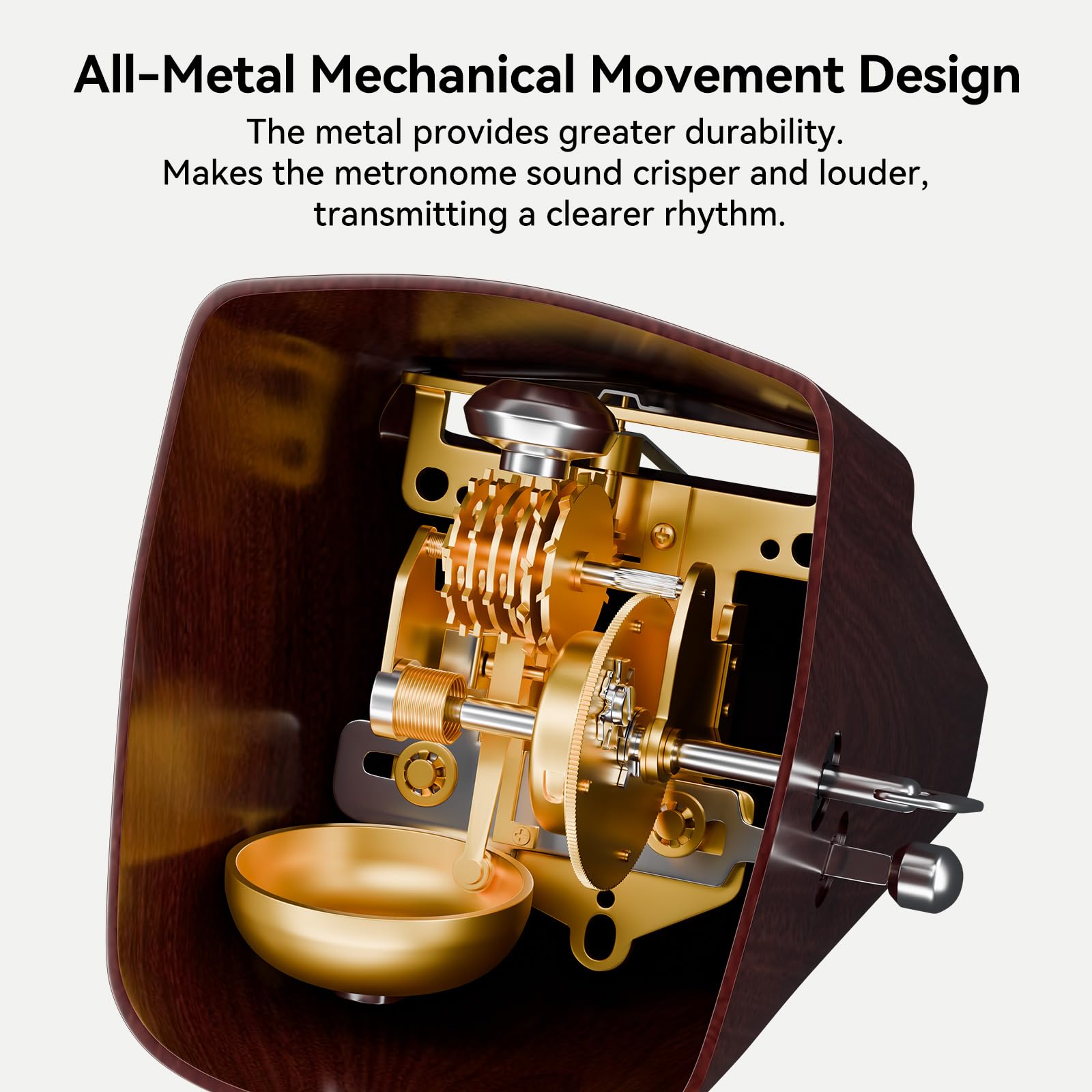Métronome mécanique pour piano, guitare et batterie, mouvement amélioré, 40-208 BPM avec 4 modes de battement, tempo clair et fort pour débutants et musiciens, design classique à remonter, en bois